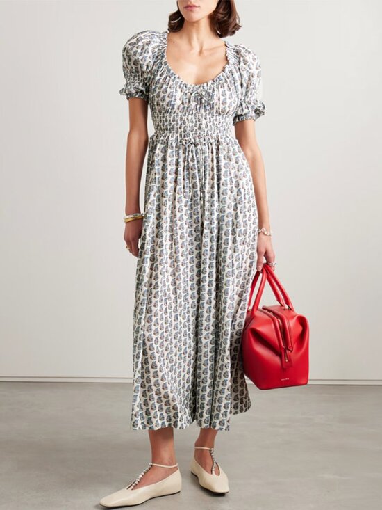 Doen Dresses & Skirts - DÔEN Ischia Shirred Floral Midi Dress in Sea Salt Paisley Size L